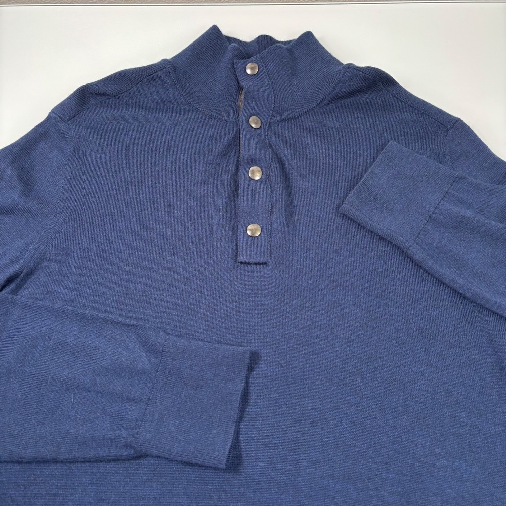 Banana Republic Mens L Blue Merino Wool Snap Mock Neck Sweater Pullover